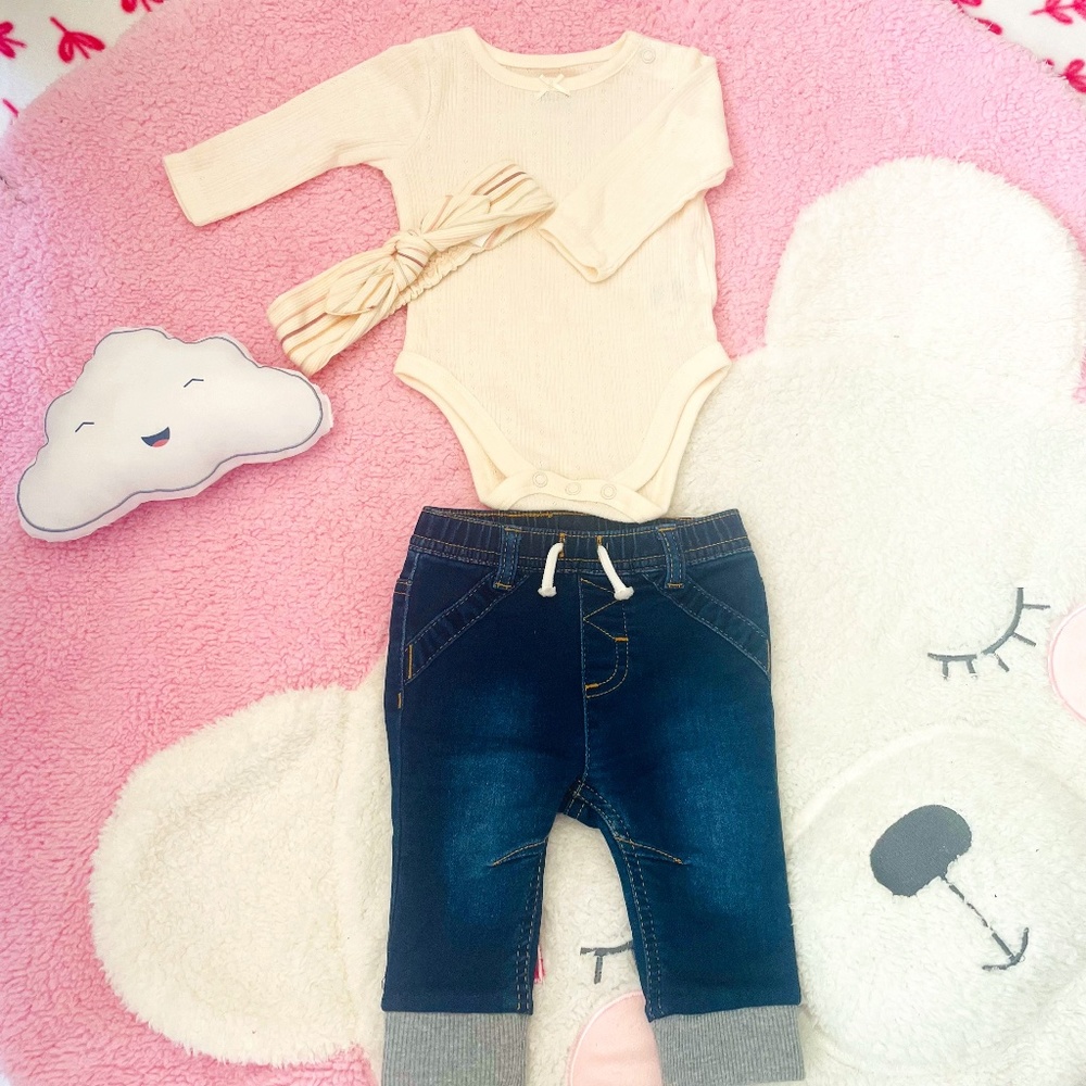 Long Sleeve Onesies  and Babies Jean by Cat & Jack Baby Girl Clothes: 0-3 Months